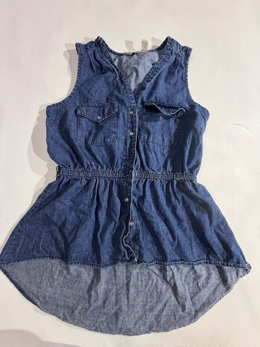 Gold Flava Denim Sleeveless Button Up Peplum Top Size 14
